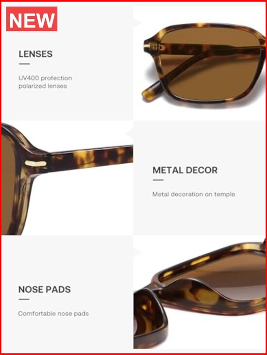 Retro Rectangular Polarized Sunglasses for Women Men UV Protection main image 5